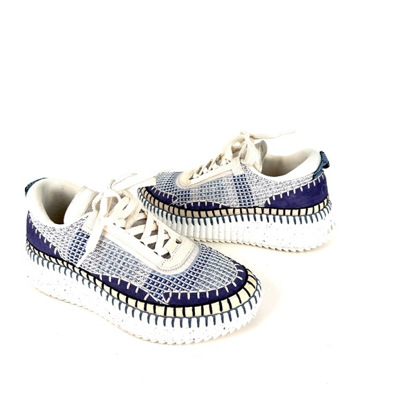 CHLOE Nama Stitch Walking Beige Cosmic Blue Sneakers 38, 7.5 - Picture 4 of 13